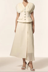 V-Neck Sleeveless Folds Top And Skirt Two-Piece Set