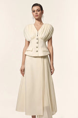 V-Neck Sleeveless Folds Top And Skirt Two-Piece Set
