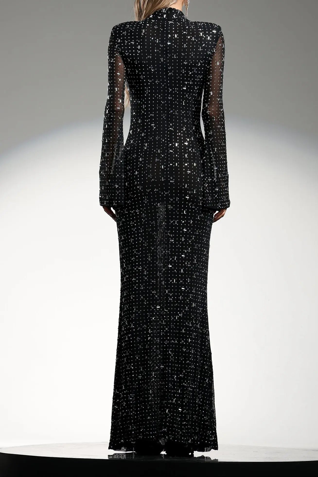Long Sleeves High Neck Diamond Maxi Dress
