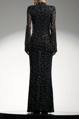 Long Sleeves High Neck Diamond Maxi Dress