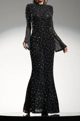Long Sleeves High Neck Diamond Maxi Dress