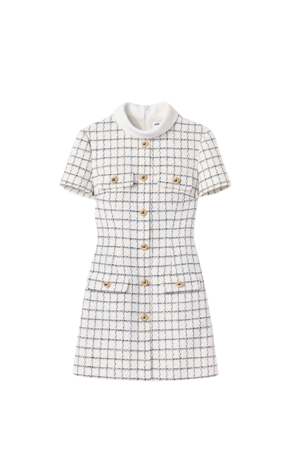 Buttons Check Mini Dress in White