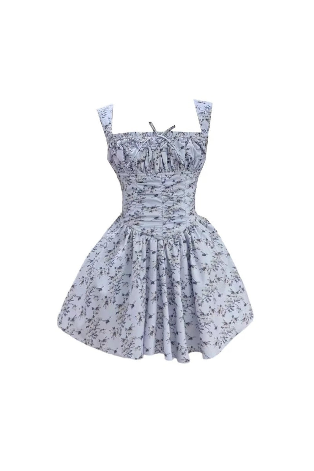 Blue Floral Print Mini Dress with Bloomers