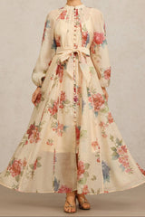Long Sleeves Floral Printed Maxi Dress