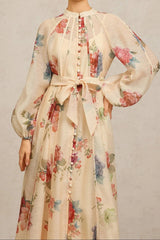 Long Sleeves Floral Printed Maxi Dress