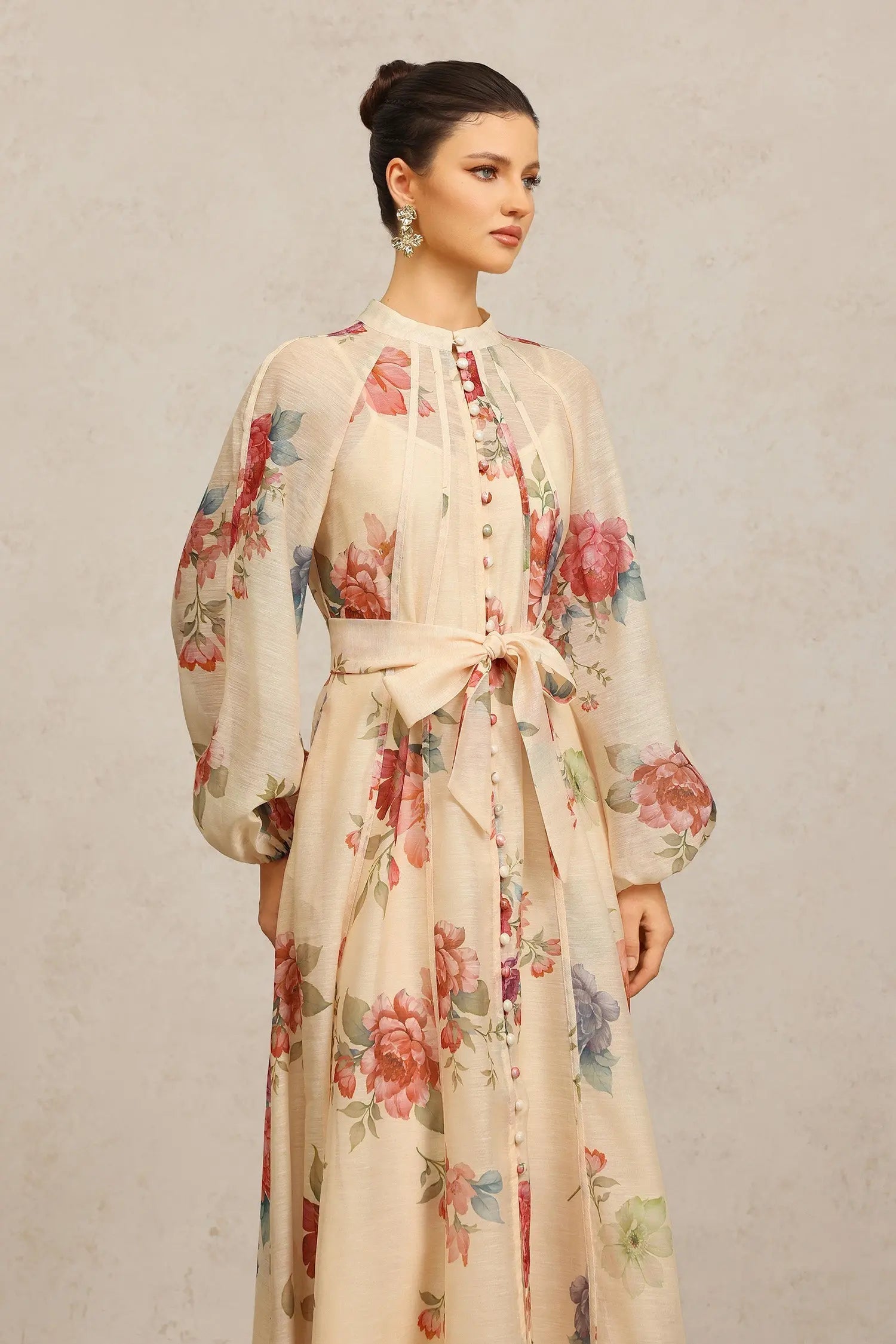 Long Sleeves Floral Printed Maxi Dress