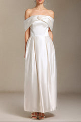 Bare Shoulders Flower Cylinder Maxi Dress in White