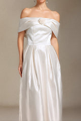 Bare Shoulders Flower Cylinder Maxi Dress in White