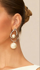 Double Hoop Two-Size Drop Silver Earrings