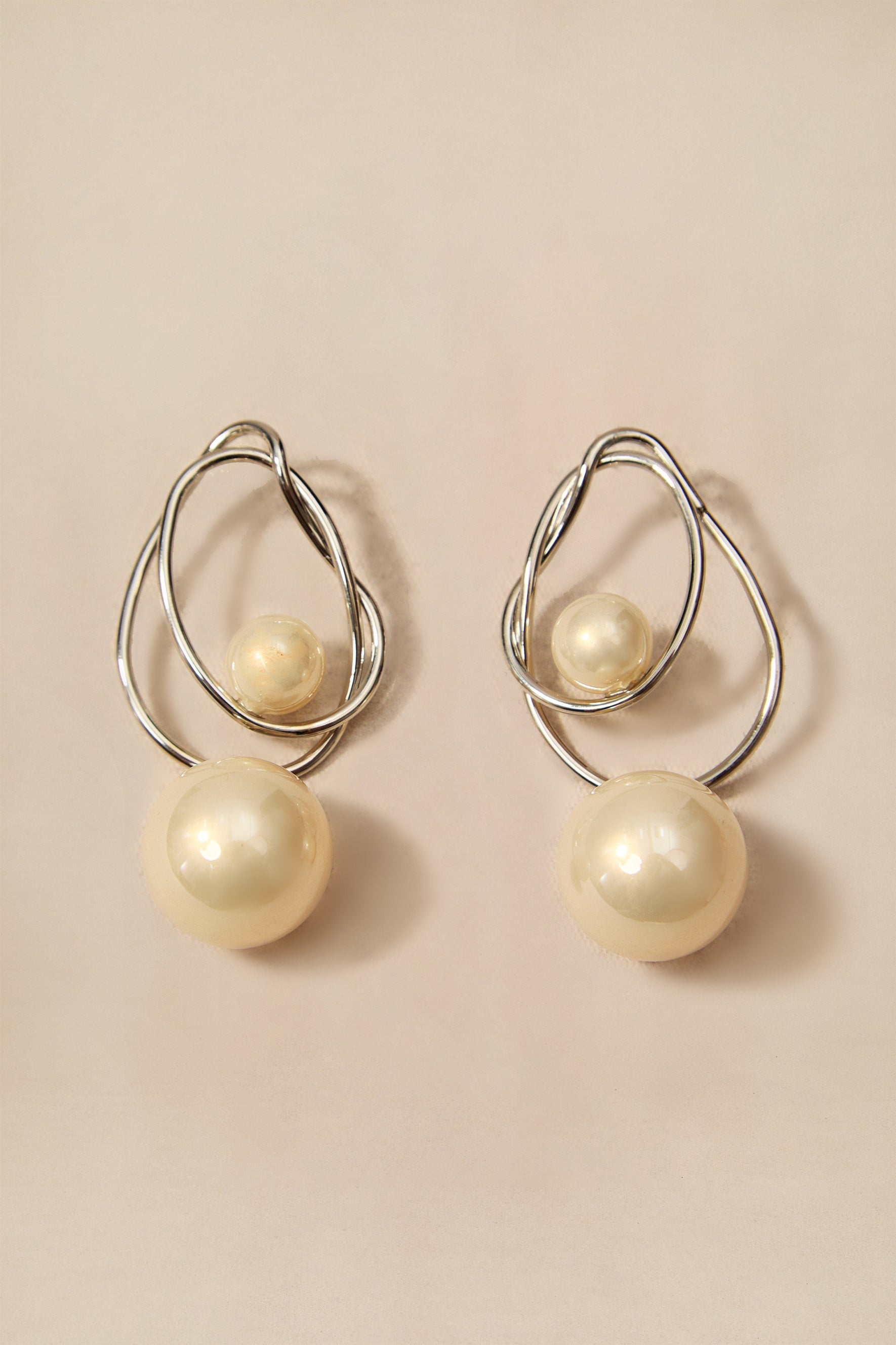 Double Hoop Two-Size Drop Silver Earrings