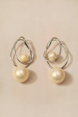 Double Hoop Two-Size Drop Silver Earrings