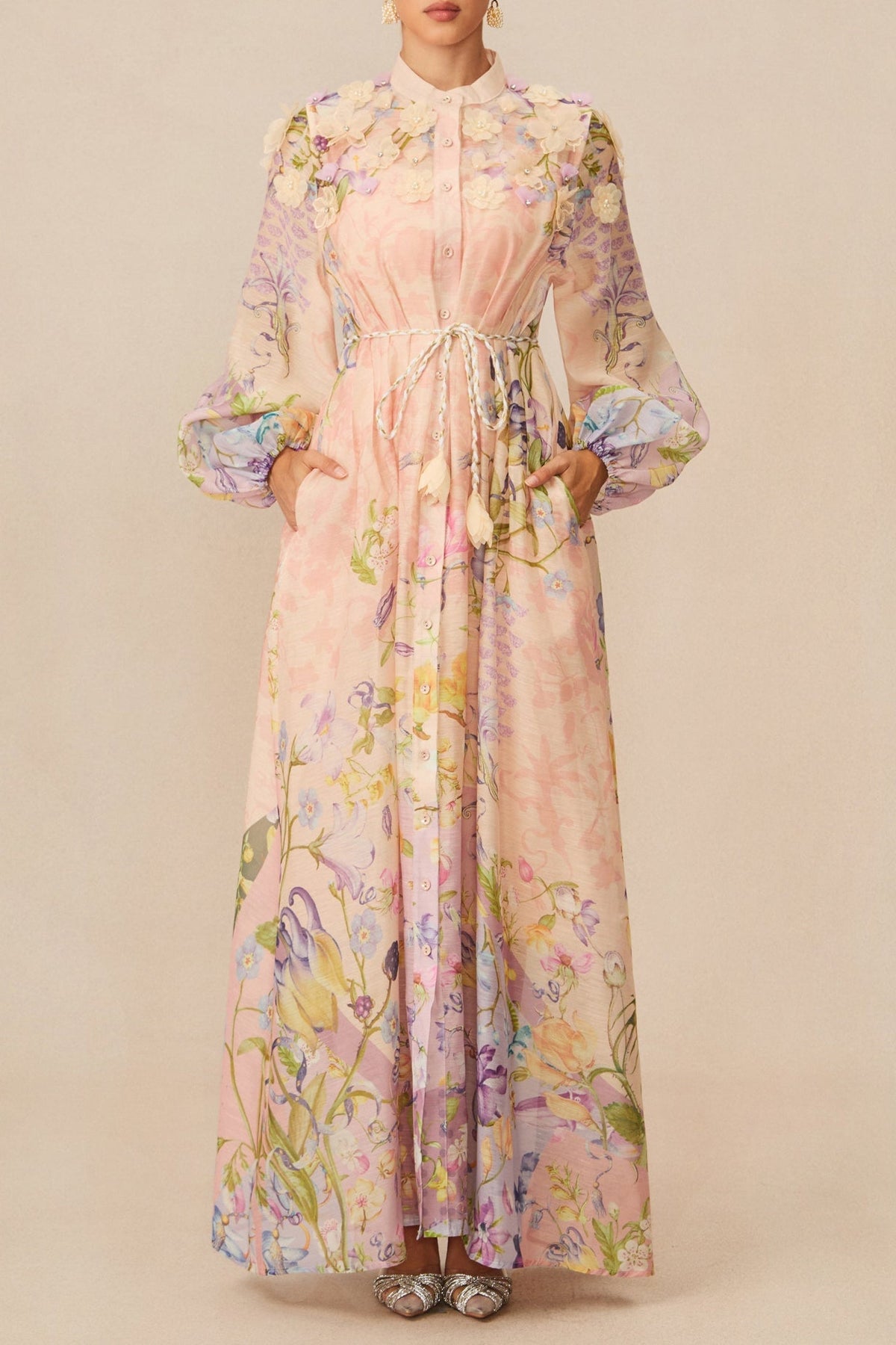 Floral Print Tie Waist Maxi Dress