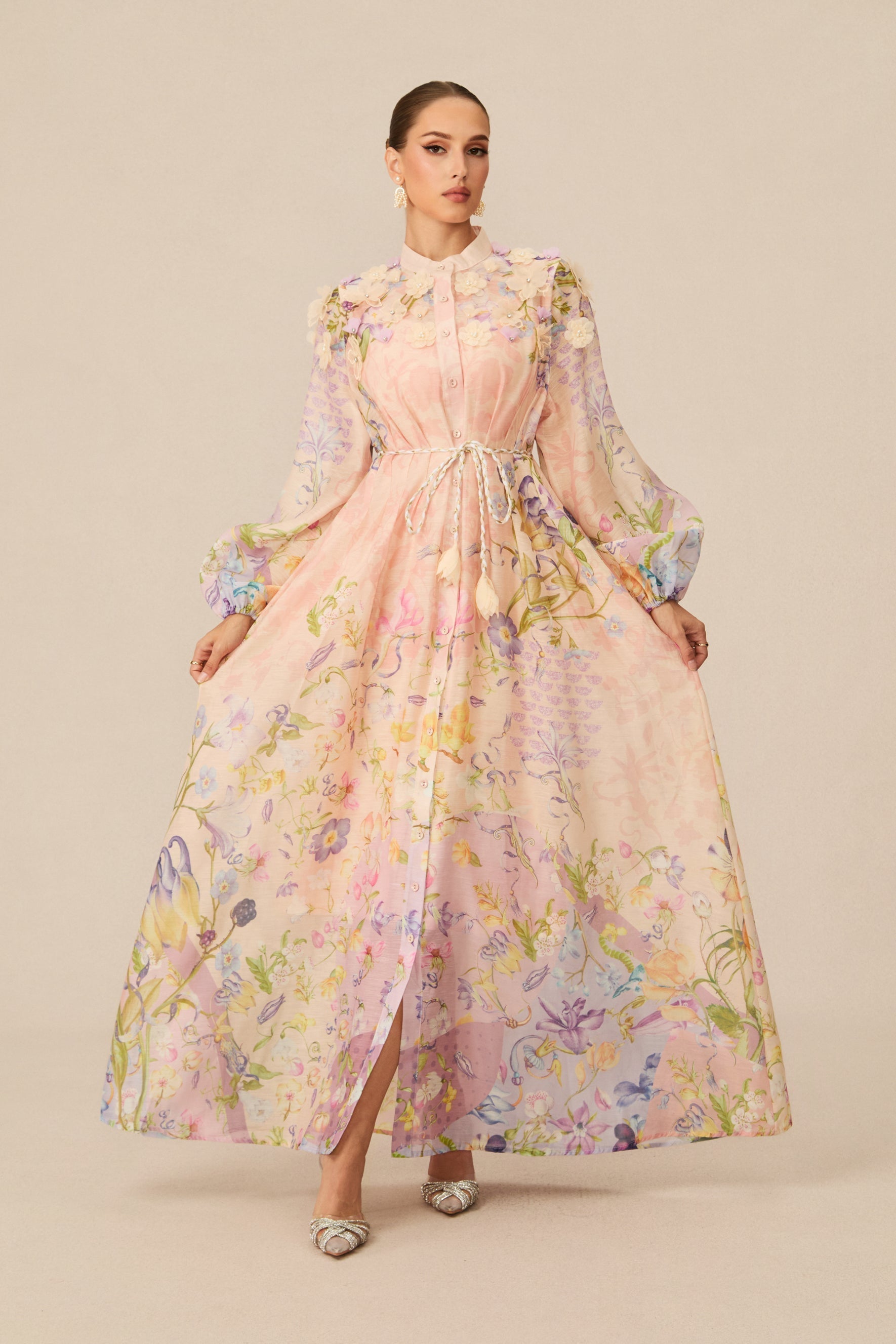 Floral Print Tie Waist Maxi Dress