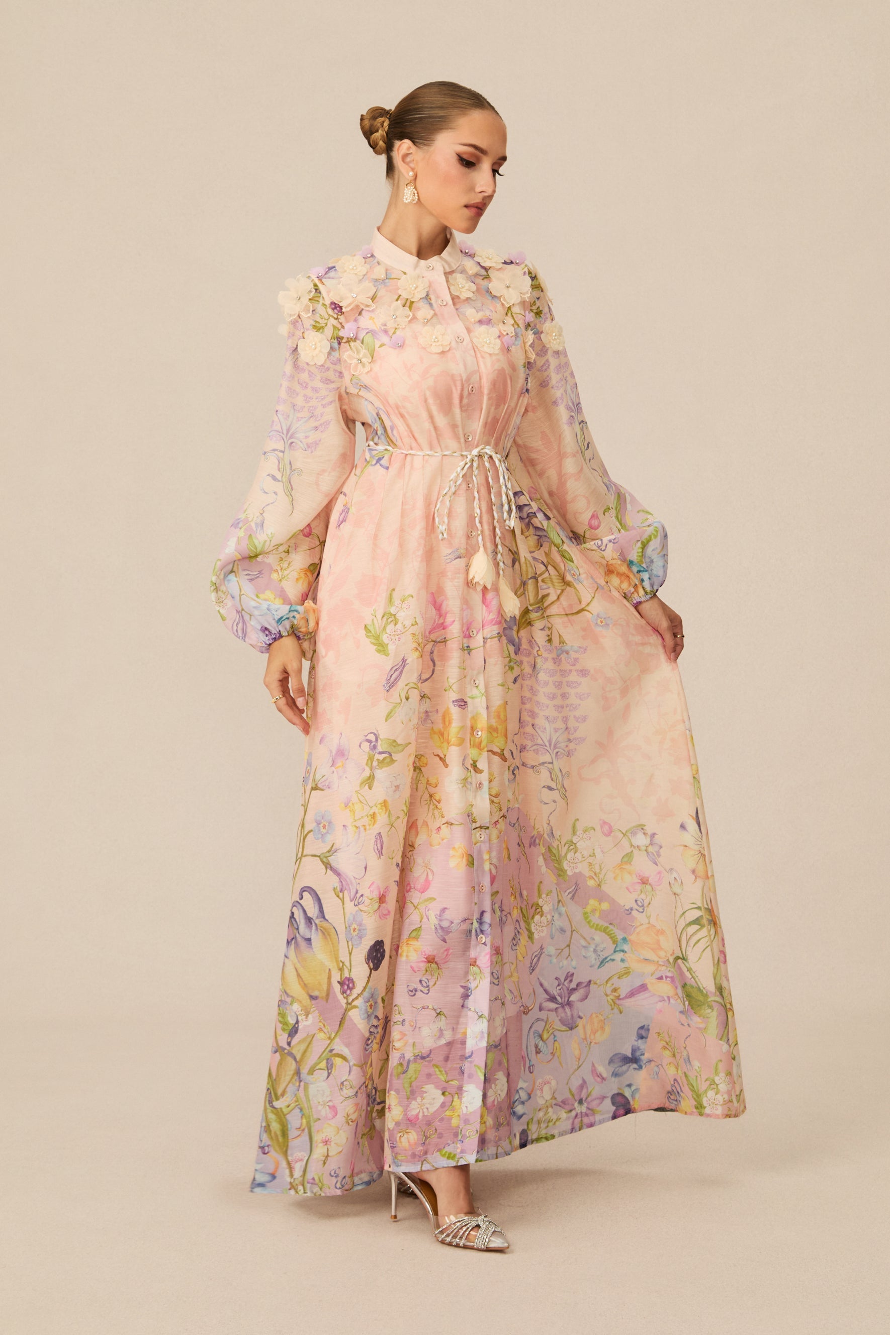 Floral Print Tie Waist Maxi Dress