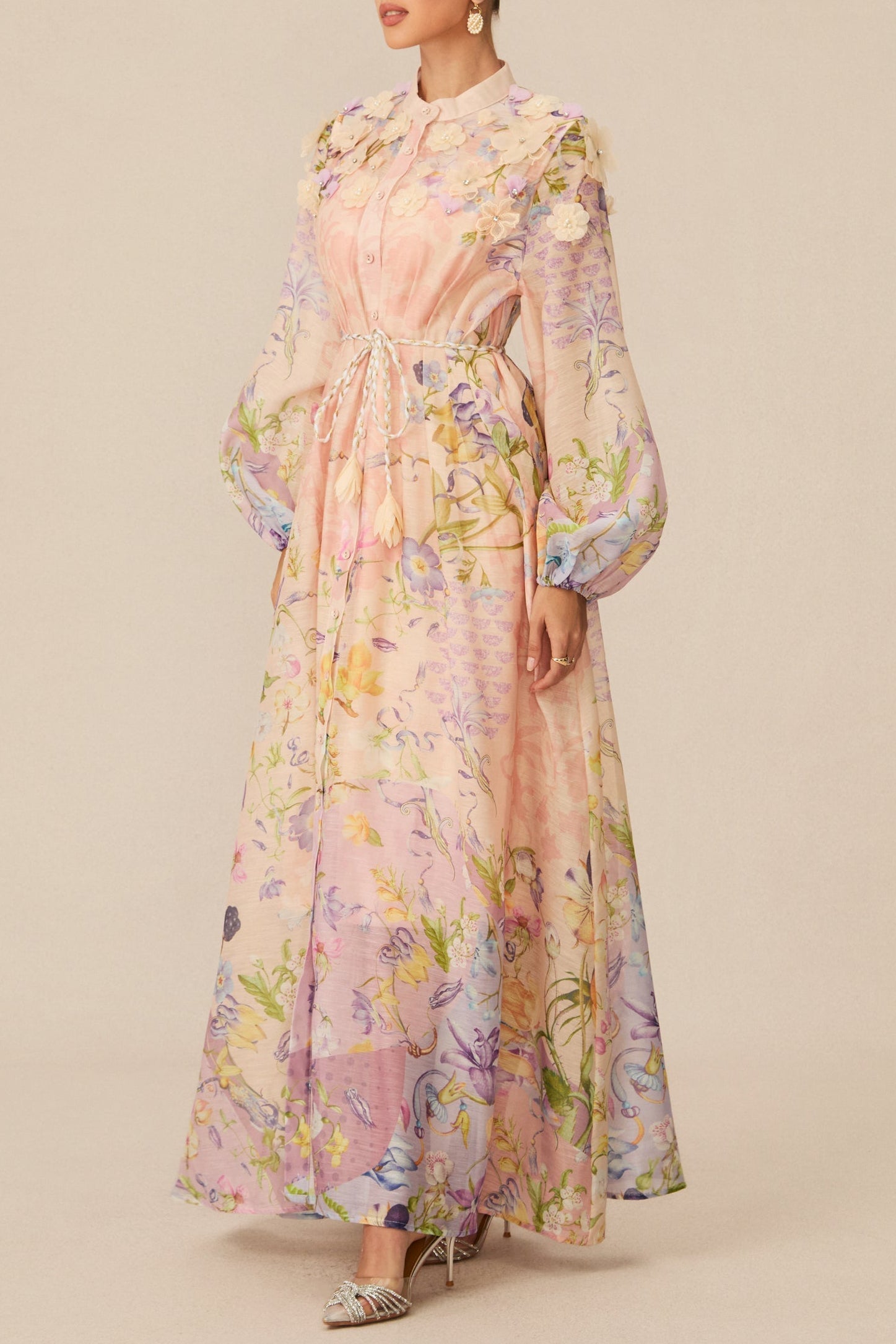 Floral Print Tie Waist Maxi Dress