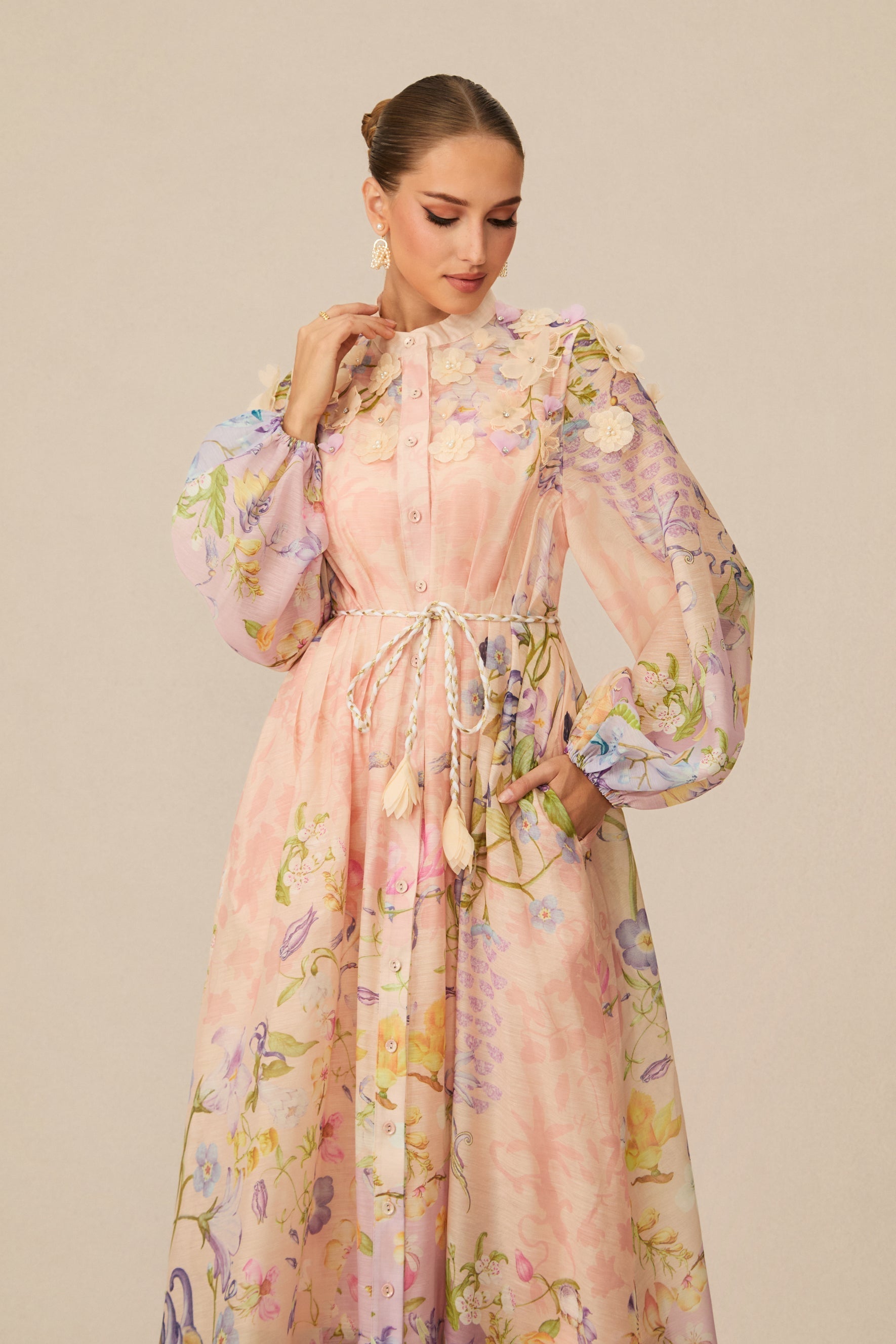 Floral Print Tie Waist Maxi Dress