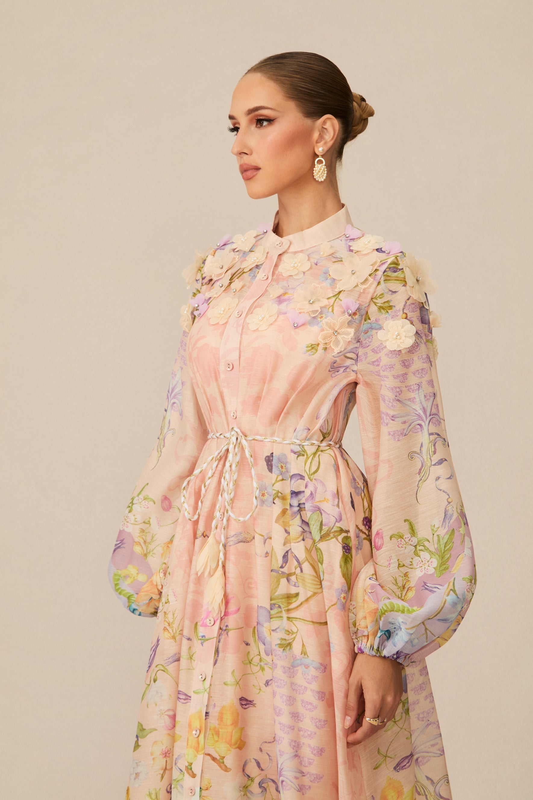 Floral Print Tie Waist Maxi Dress