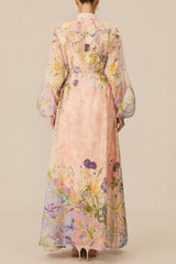 Floral Print Tie Waist Maxi Dress