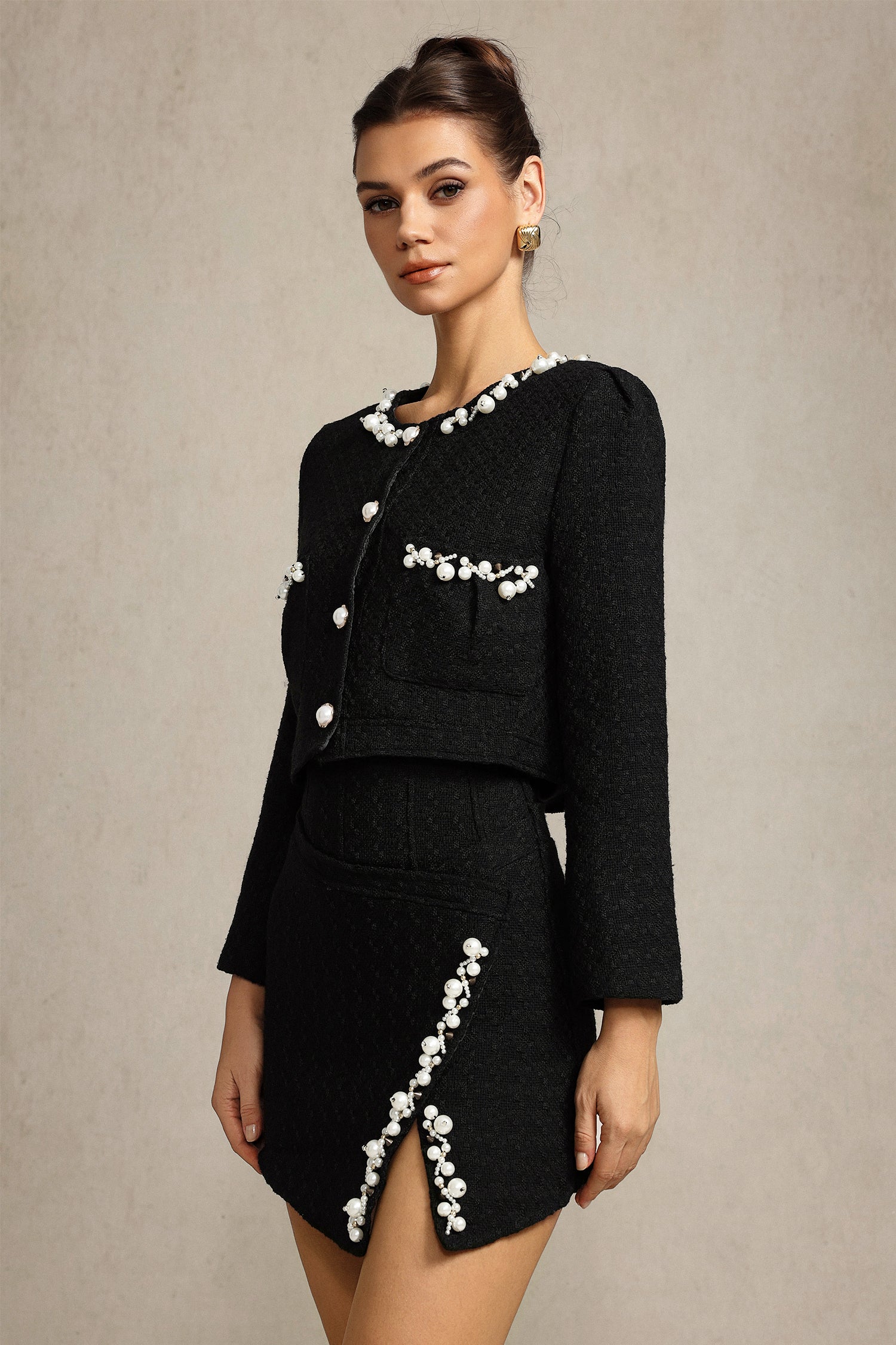 Black Grace Long Sleeves Top & Skirt Two-Piece Set