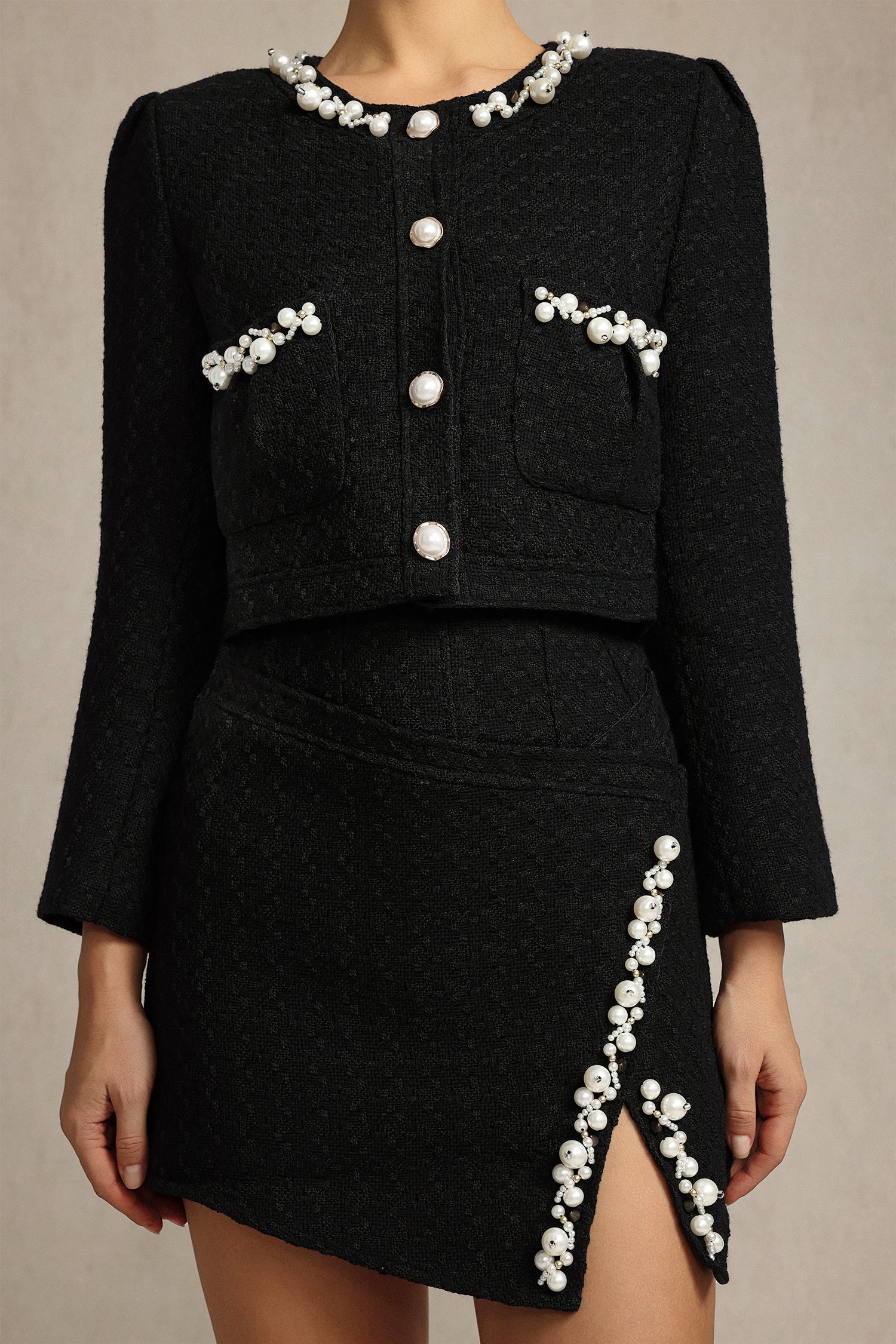 Black Grace Long Sleeves Top & Skirt Two-Piece Set