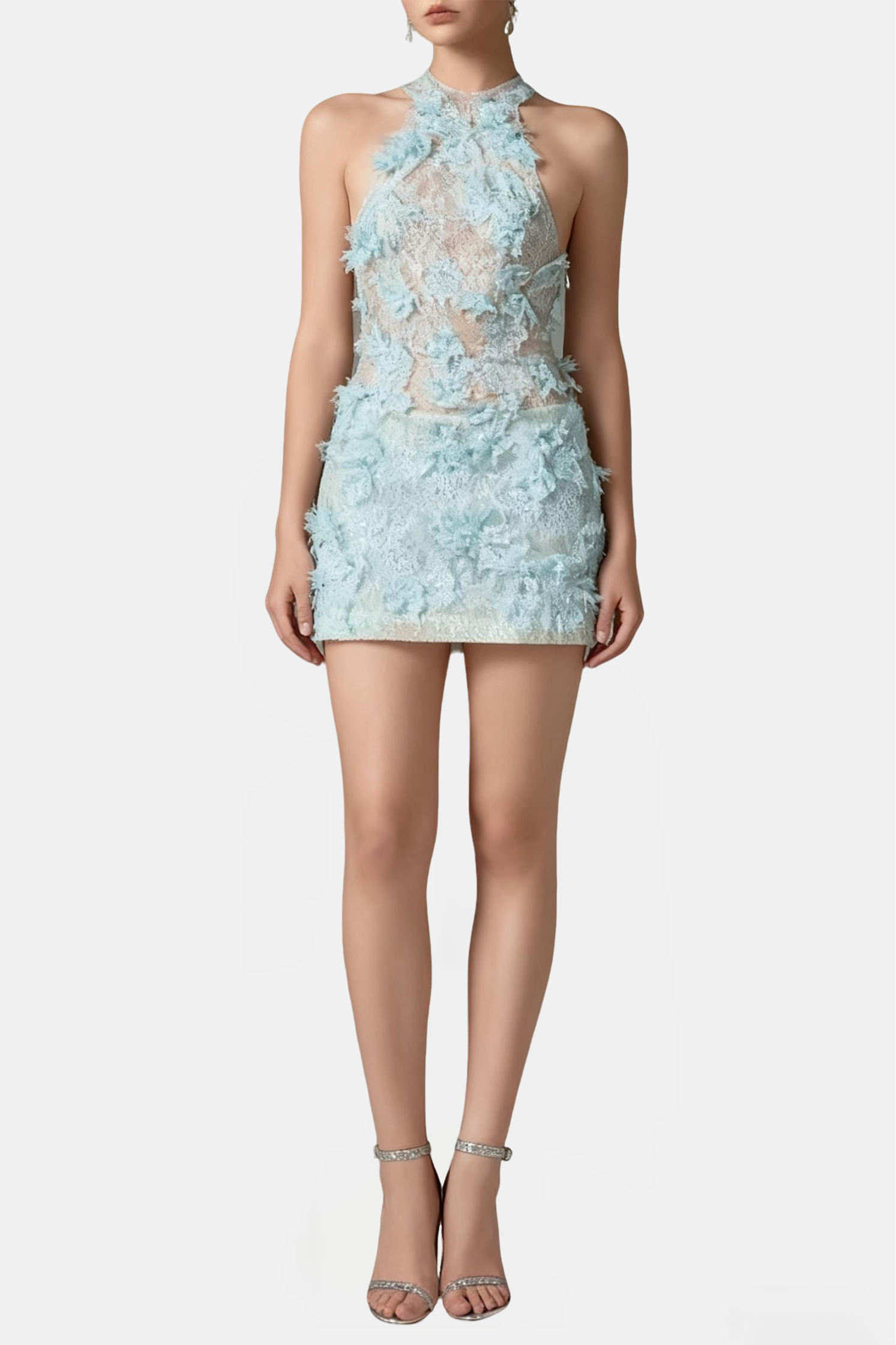 Floral Lace Mini Dress In blue