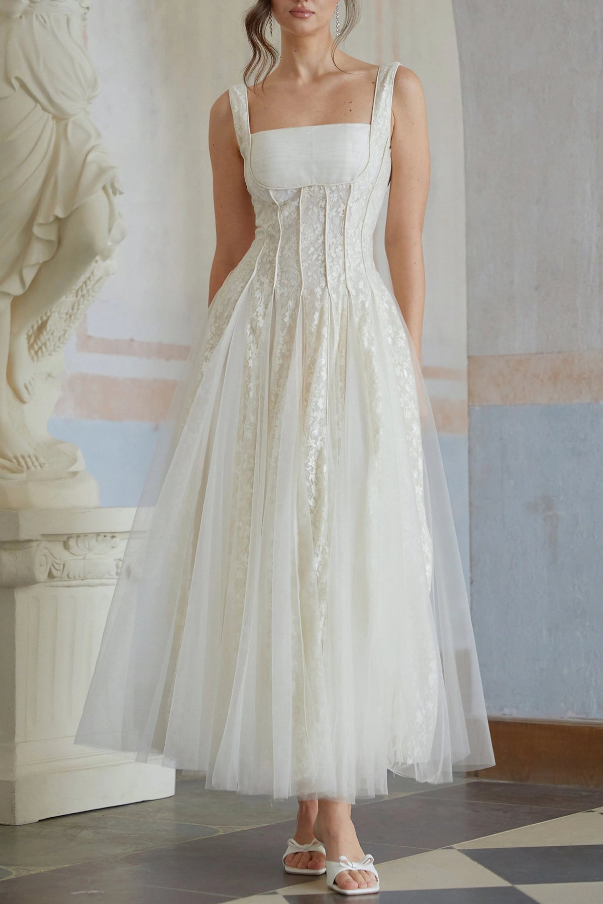 Neutral Lace Maxi Dress in White