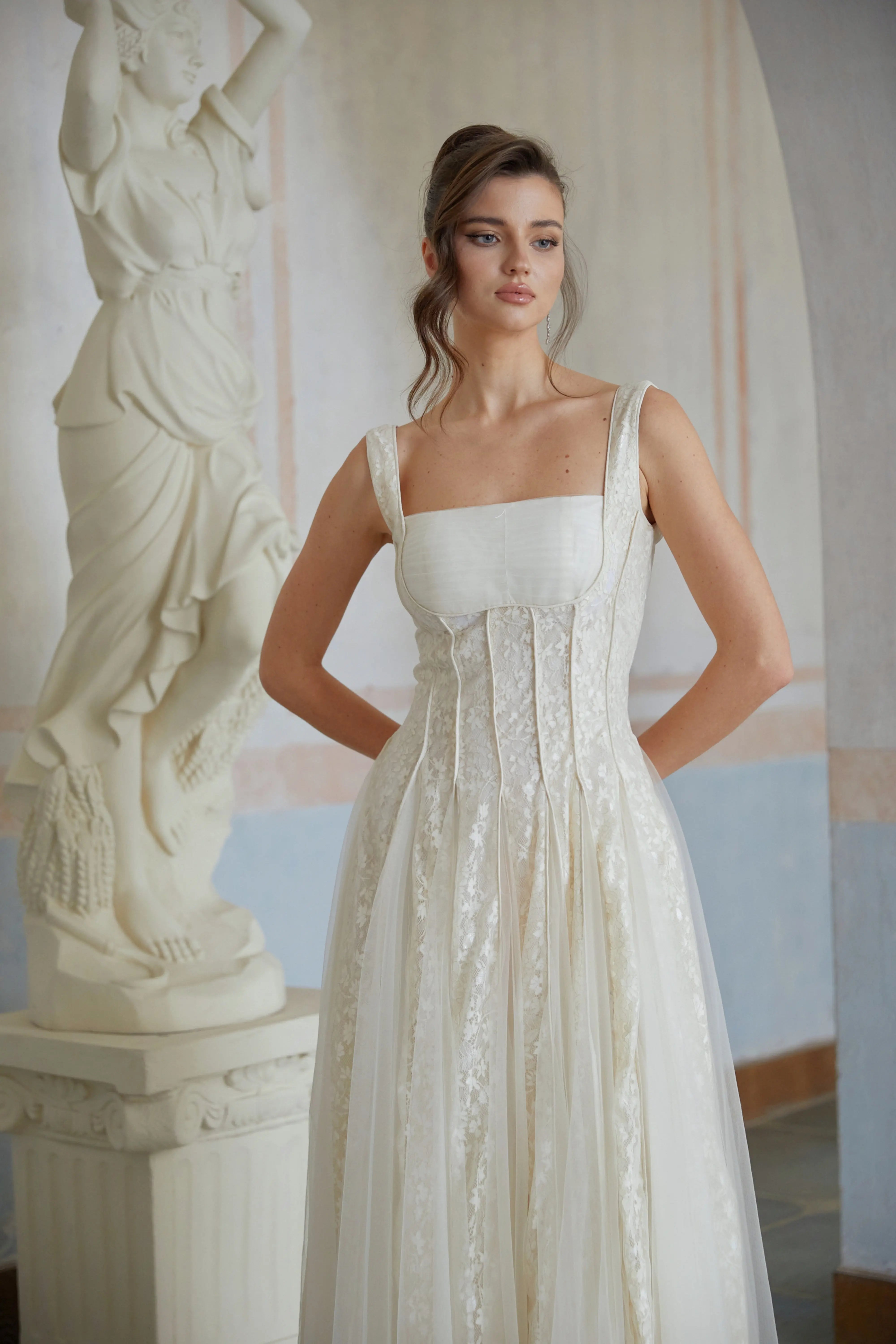 Neutral Lace Maxi Dress in White