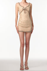 Embellished Rhinestone Sequin Mini Dress in Yellow