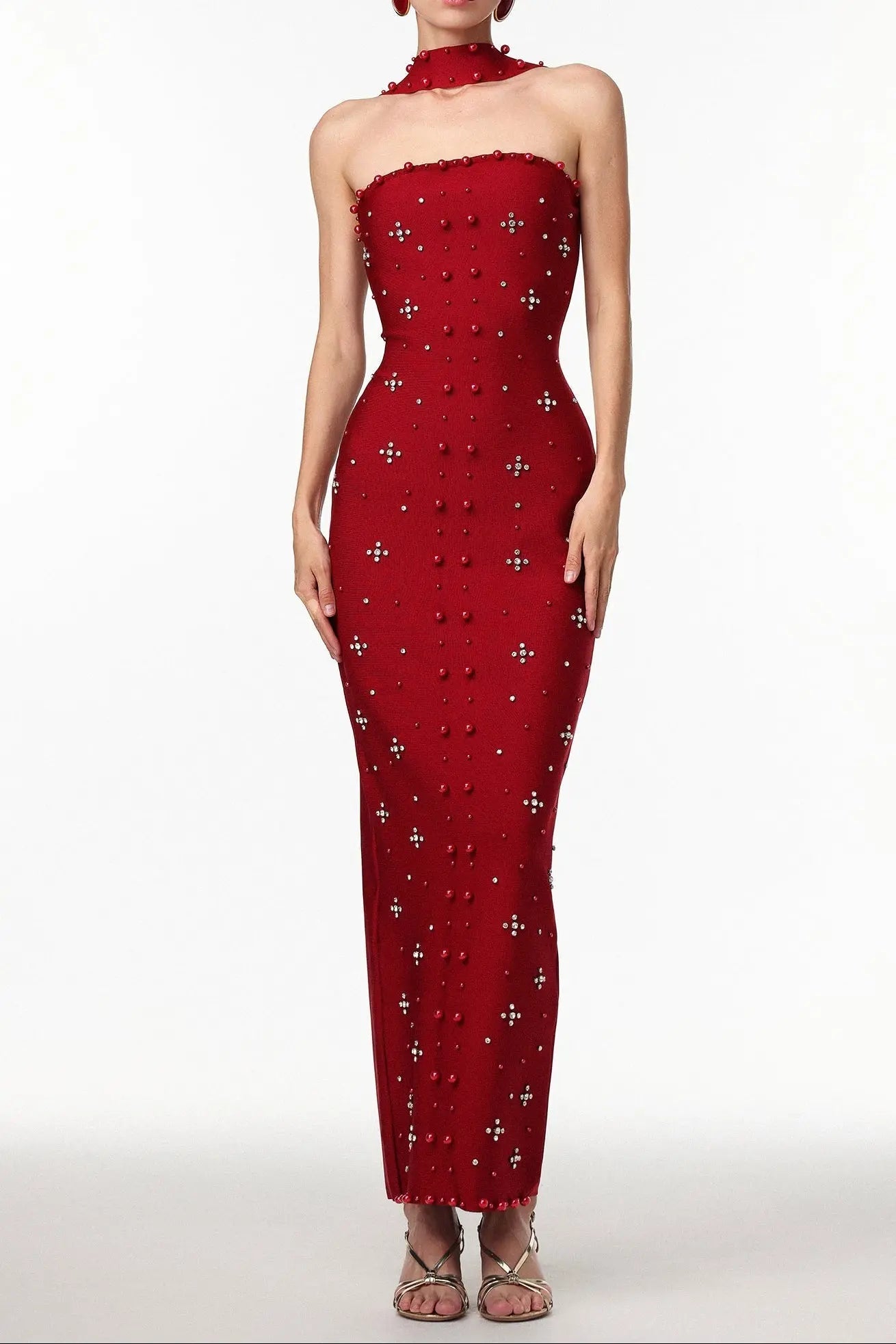 Sleeveless Wine Bandage Maxi Dress