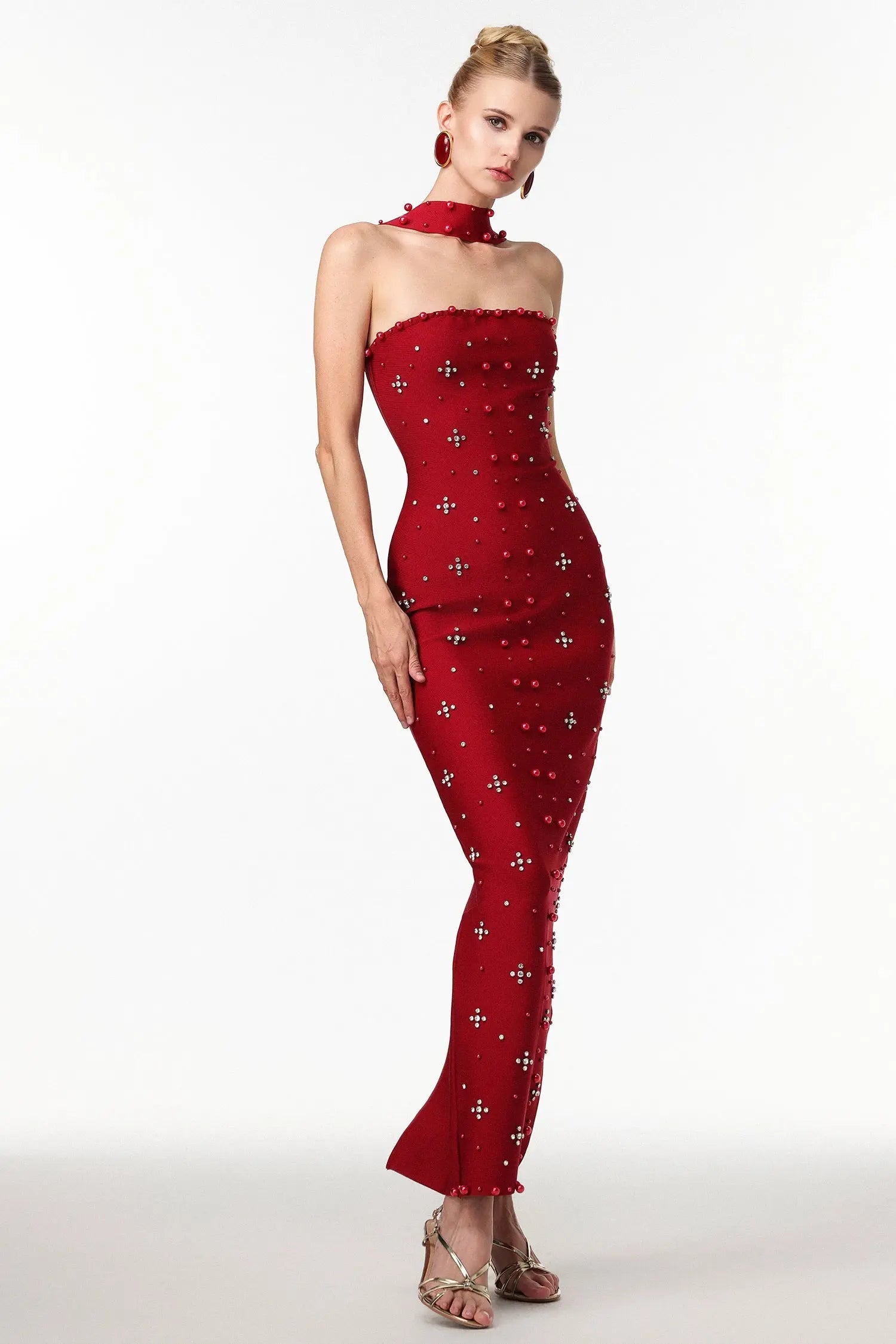 Sleeveless Wine Bandage Maxi Dress