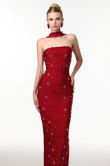 Sleeveless Wine Bandage Maxi Dress