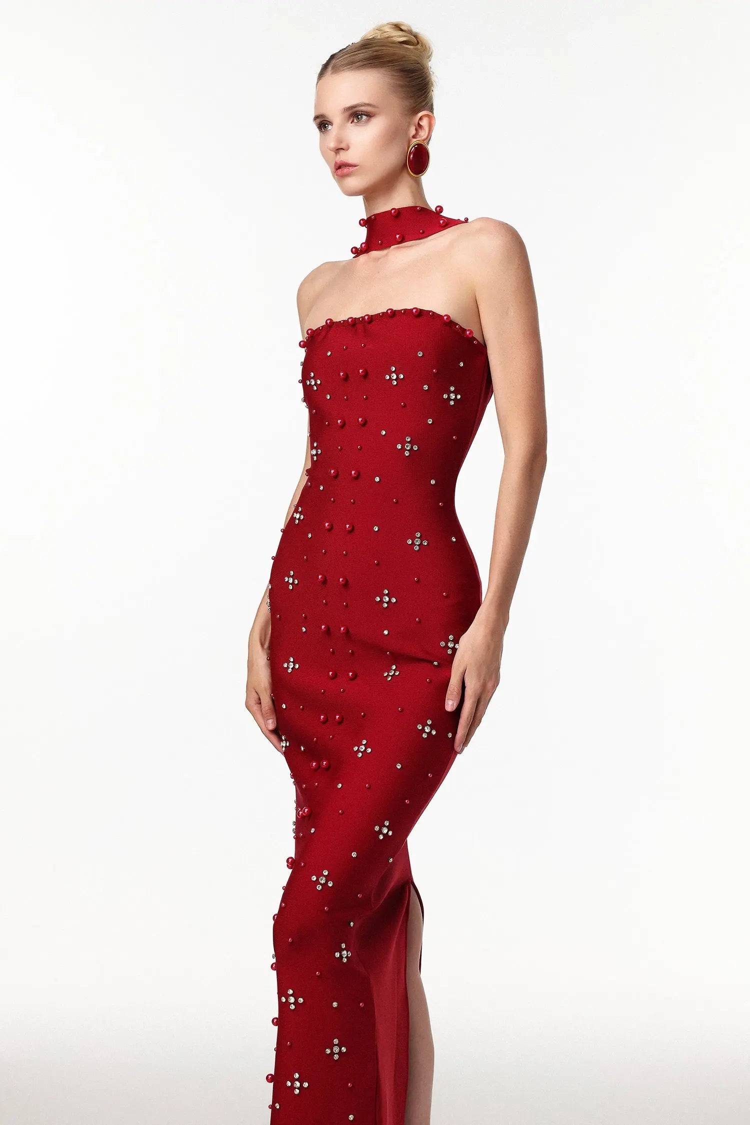 Sleeveless Wine Bandage Maxi Dress