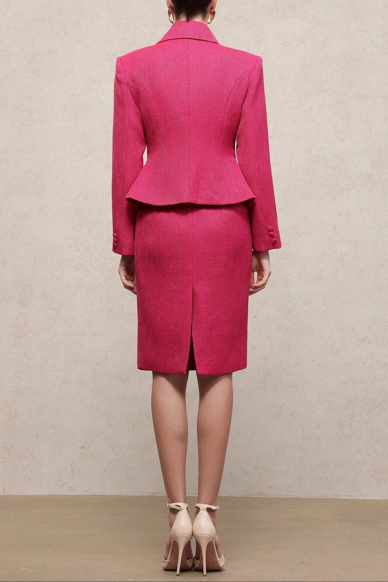 Rose Red Long Sleeve Woven Top Skirt Two-Piece Set