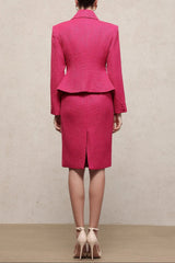 Rose Red Long Sleeve Woven Top Skirt Two-Piece Set