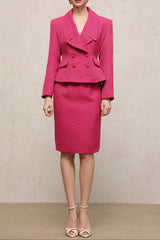 Rose Red Long Sleeve Woven Top Skirt Two-Piece Set