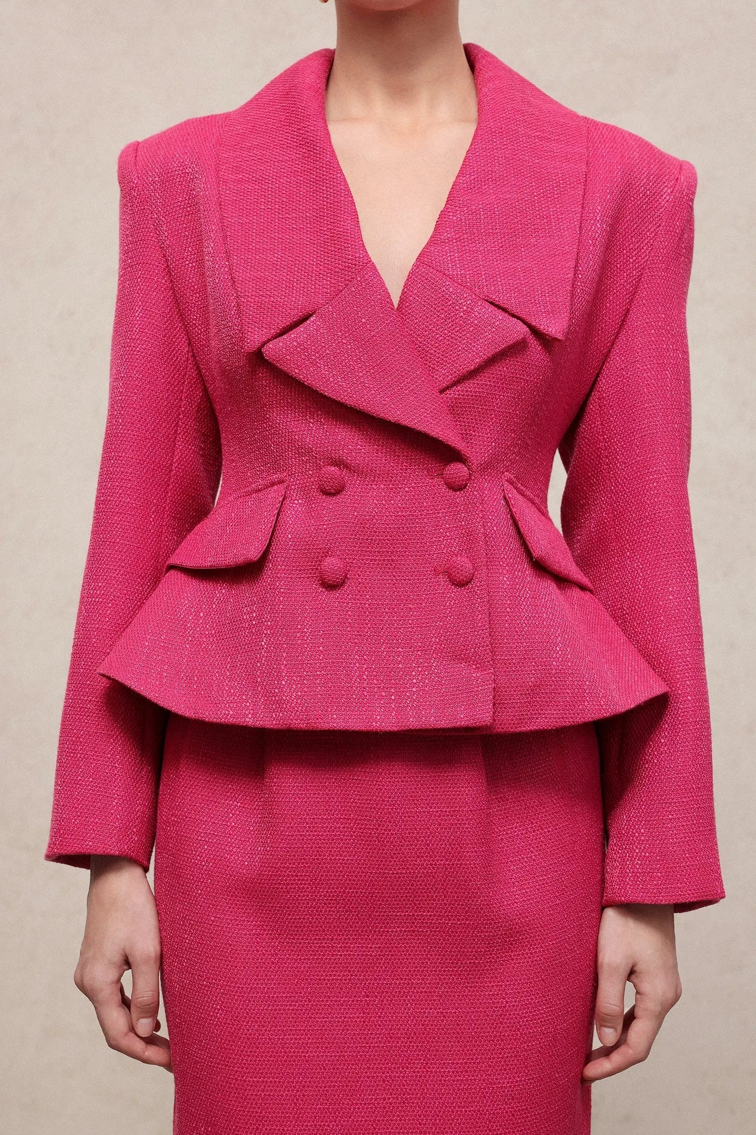 Rose Red Long Sleeve Woven Top Skirt Two-Piece Set