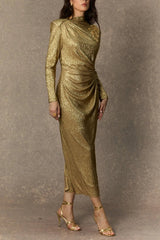 Gold Floral Embellished Texture Midi Dress