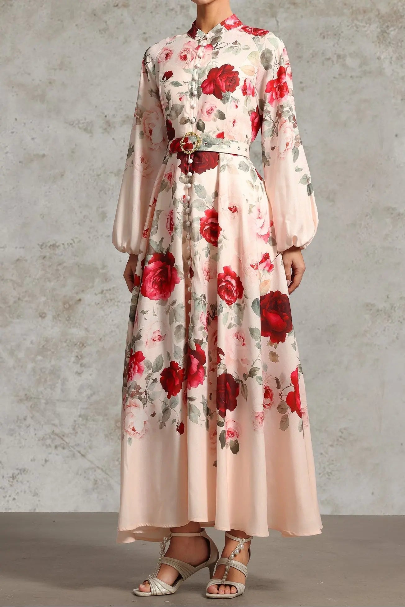 Rucifa Resort Flowy Long Sleeve Printed Woven Maxi Dress
