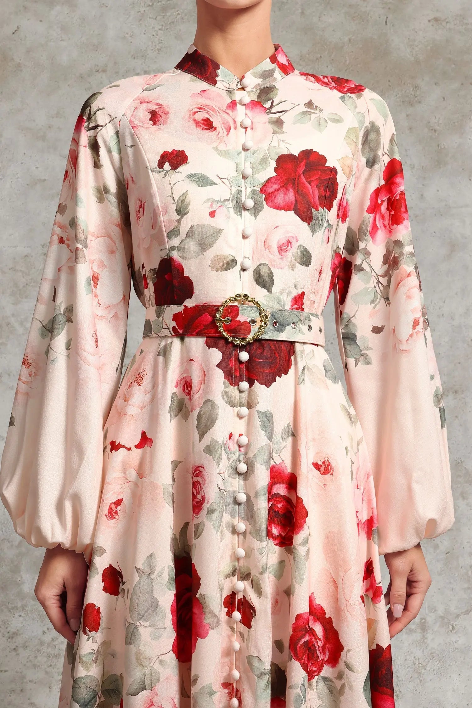 Rucifa Resort Flowy Long Sleeve Printed Woven Maxi Dress