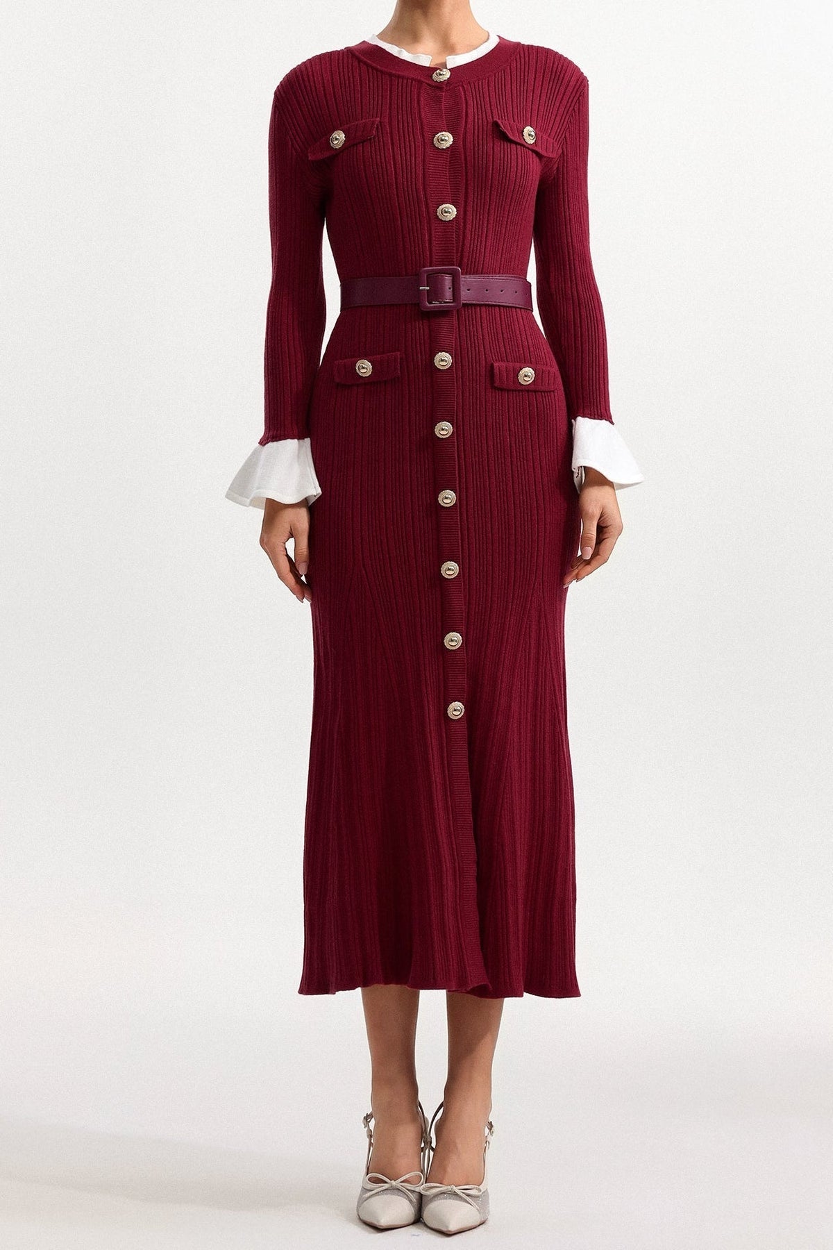 Contour Round Neck Long Sleeve Knit Maxi Dress
