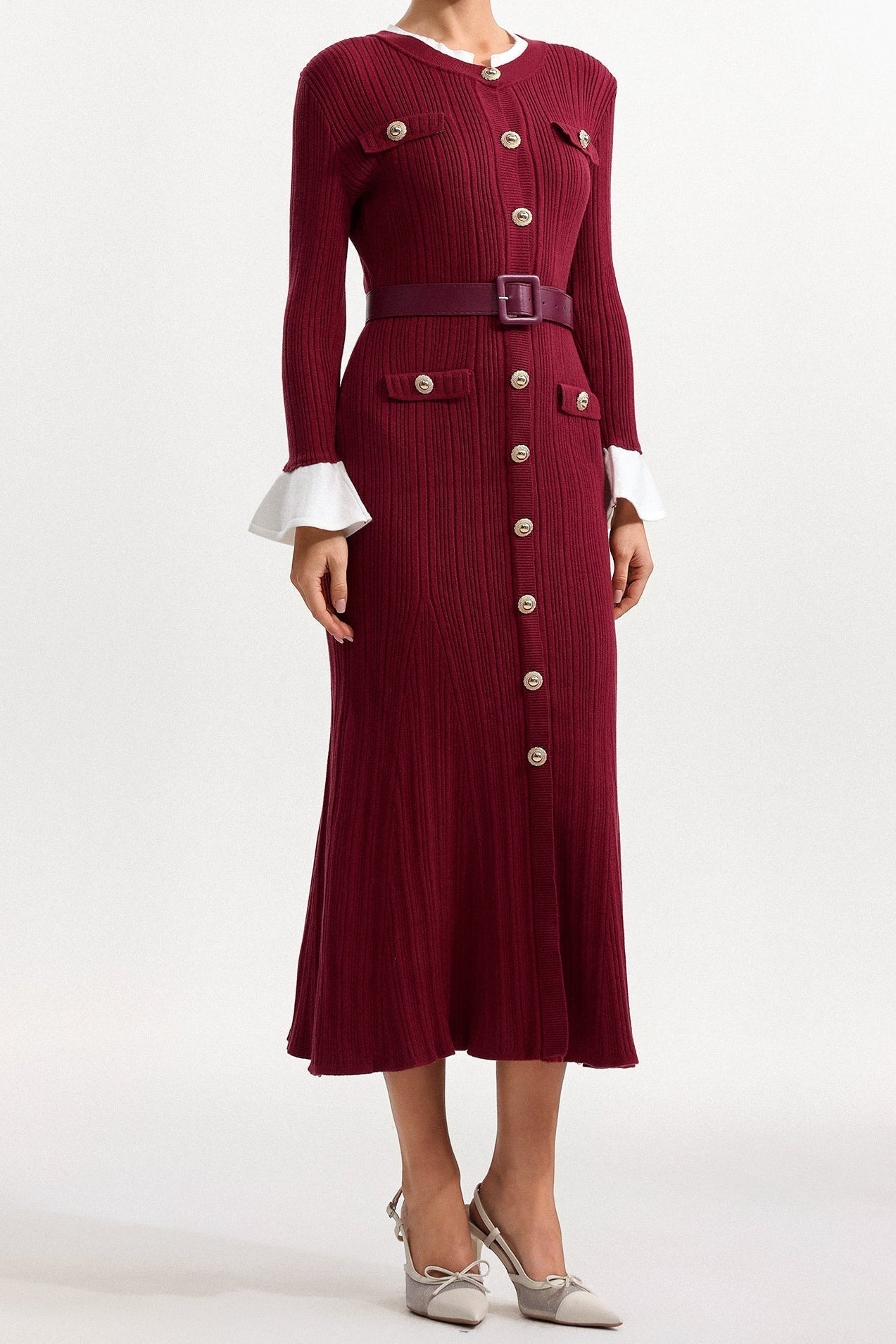 Contour Round Neck Long Sleeve Knit Maxi Dress