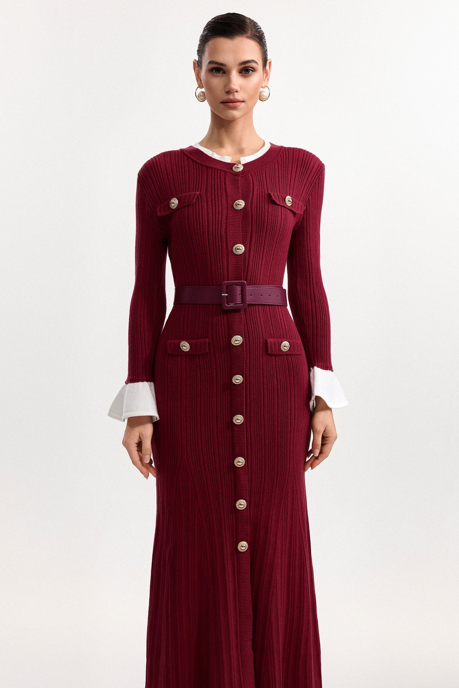 Contour Round Neck Long Sleeve Knit Maxi Dress