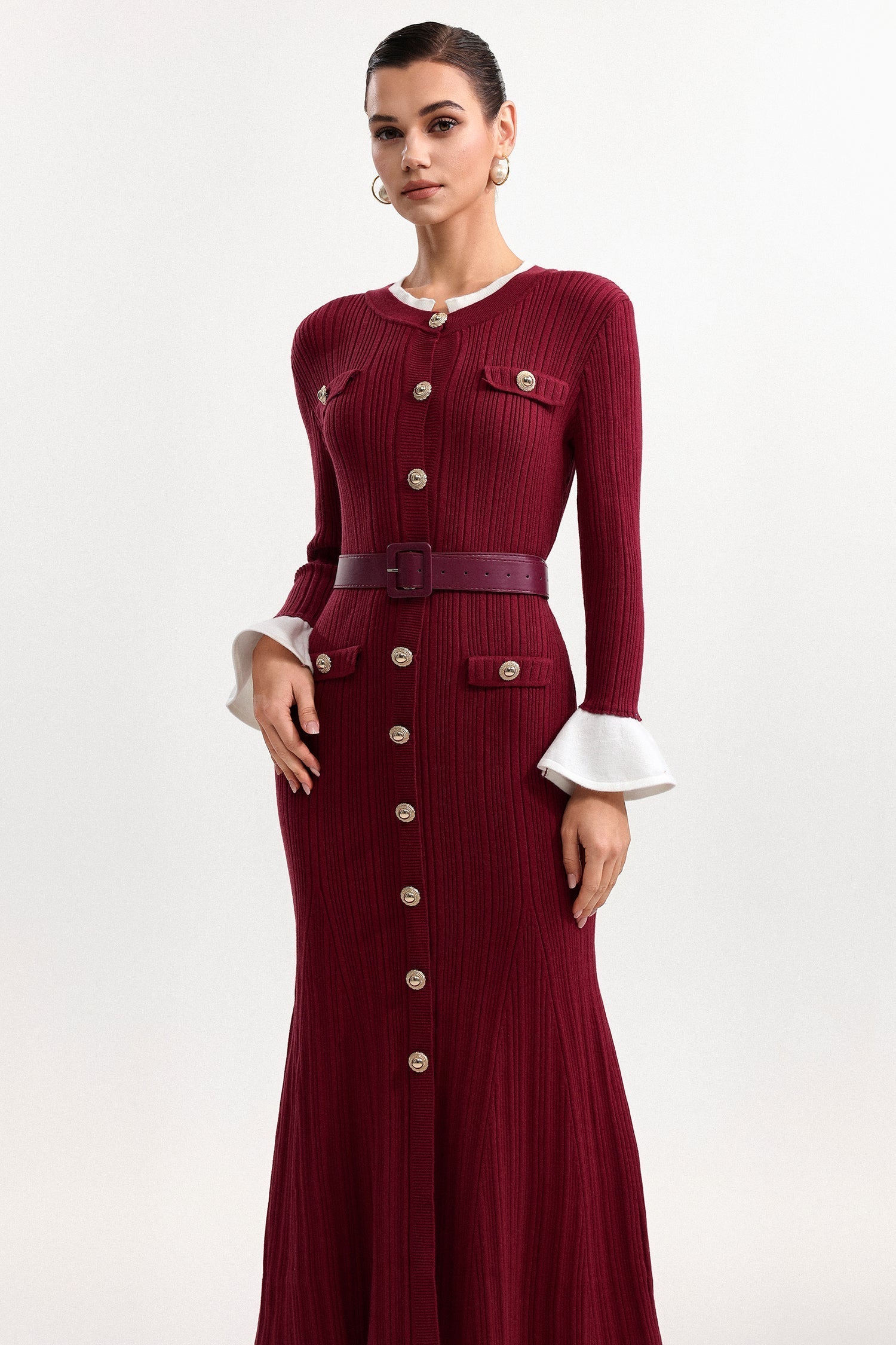 Contour Round Neck Long Sleeve Knit Maxi Dress