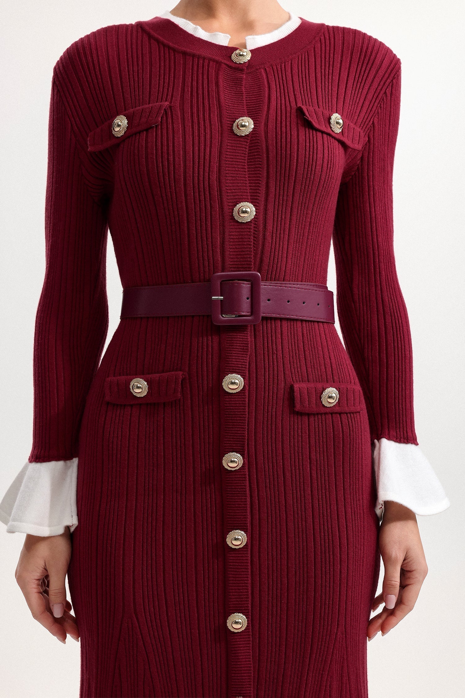 Contour Round Neck Long Sleeve Knit Maxi Dress