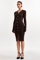 Contour V Neck Long Sleeve Knit Mini Dress