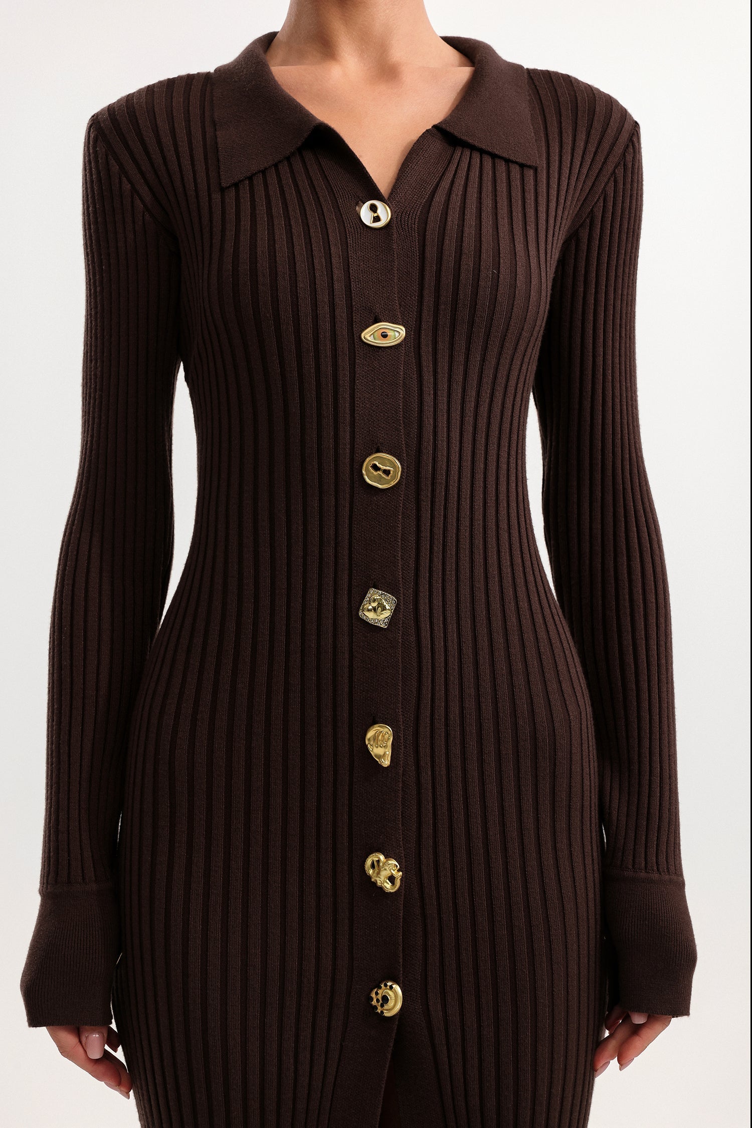 Contour V Neck Long Sleeve Knit Mini Dress