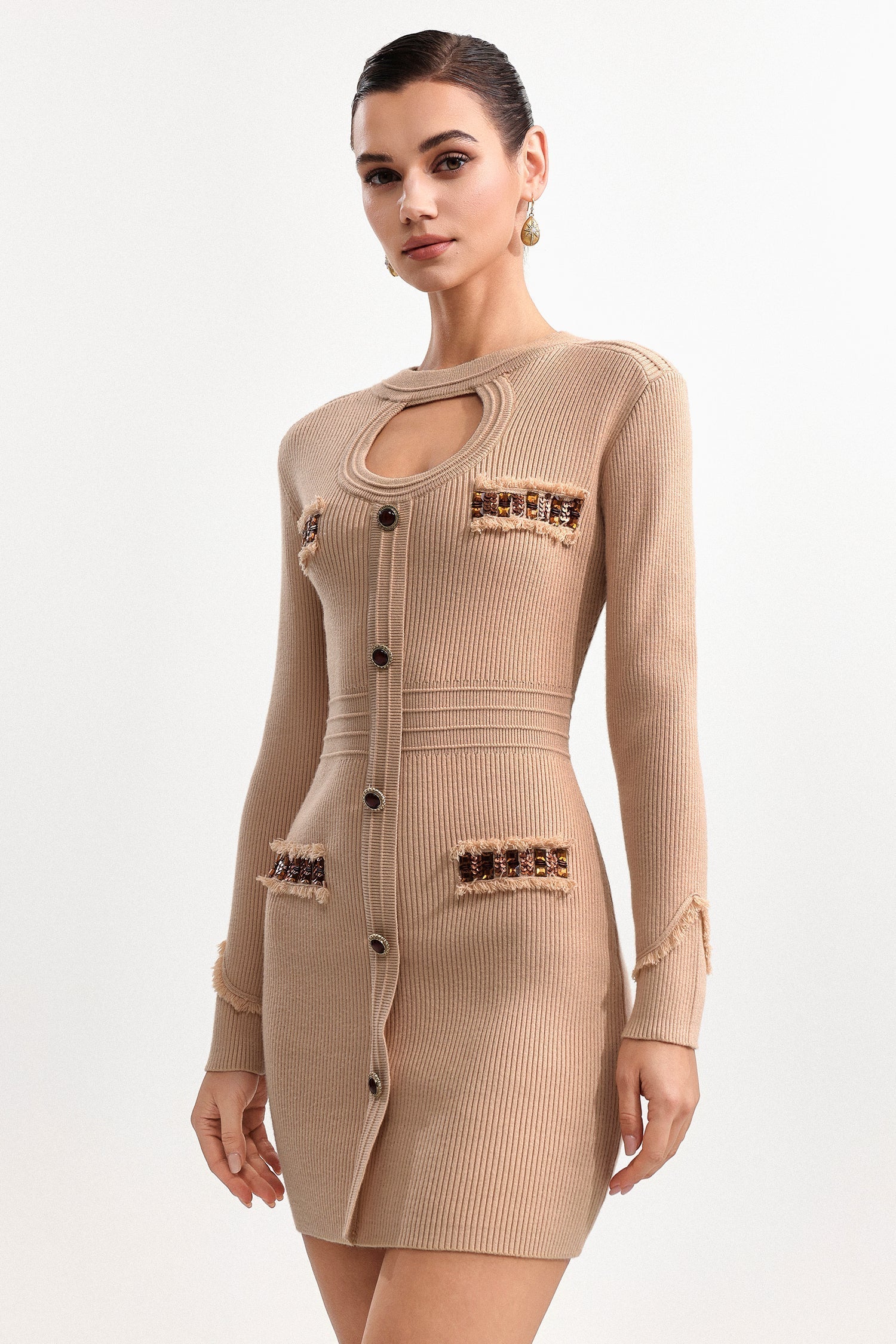 Contour Long Sleeve Knit Mini Dress in Khaki