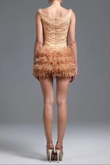 Romantic Embellished Sleeveless Ruffle Sequin Mini Dress