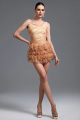 Romantic Embellished Sleeveless Ruffle Sequin Mini Dress