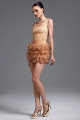 Romantic Embellished Sleeveless Ruffle Sequin Mini Dress